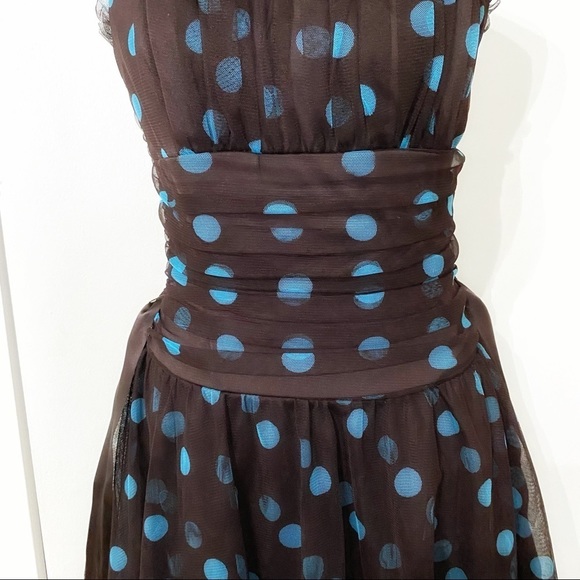 Scott McClintock Brown & Blue Polka Dot Strapless Dress – Size 8 - Picture 8 of 13